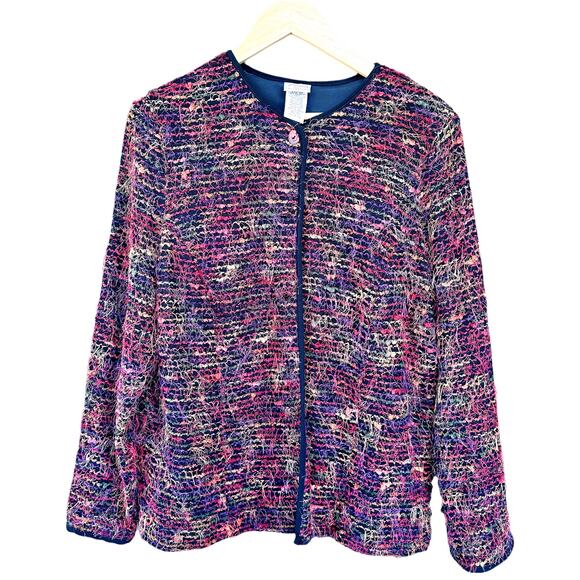 Giorgio Fiorlini Plus Collection Multicolor Lightweight Plaid Fringed Jacket 16W - Picture 1 of 9